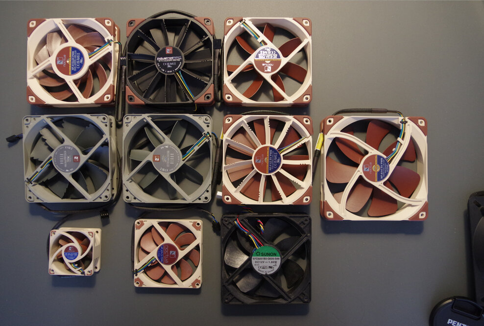 Many Noctua premium fans 120 mm and 140 mm