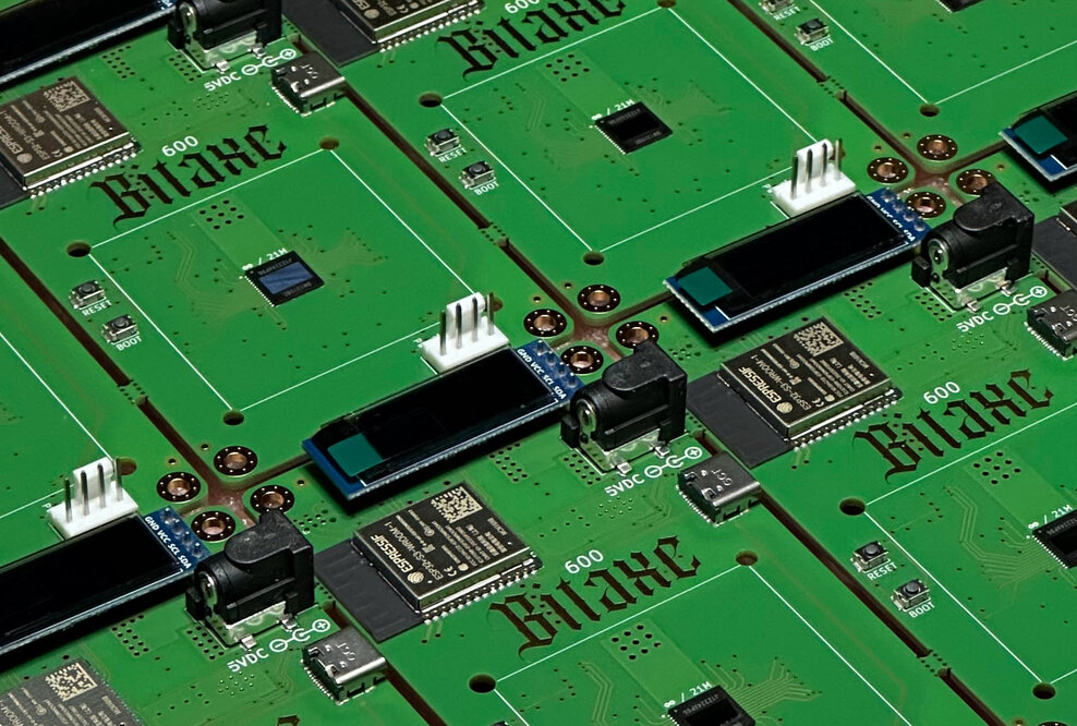 Large sheet of PCB boards with Bitaxe Gamma