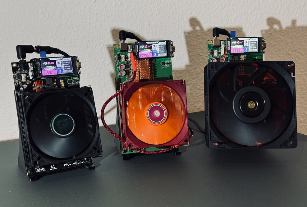 NERDQaxe+ with BM1368 and NERDQaxe++ with BM1370 and cooper cooler