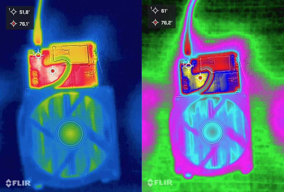Thermal images showing hot spots on the NERDQaxe++