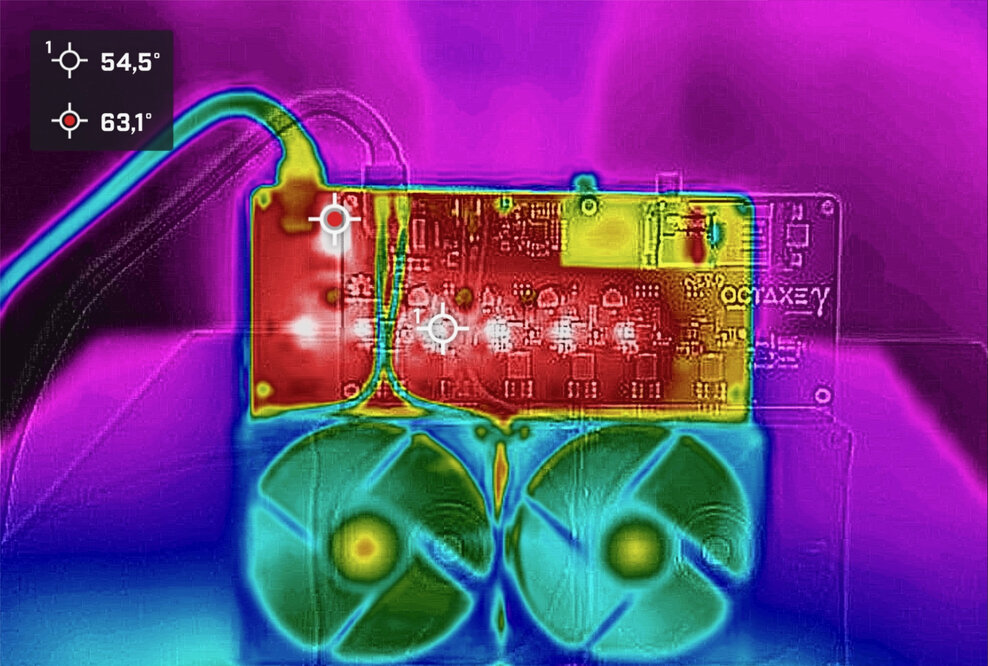 NerdOCTAXE revision 3.1 (El Ocho), thermal image at the front with temperature scale
