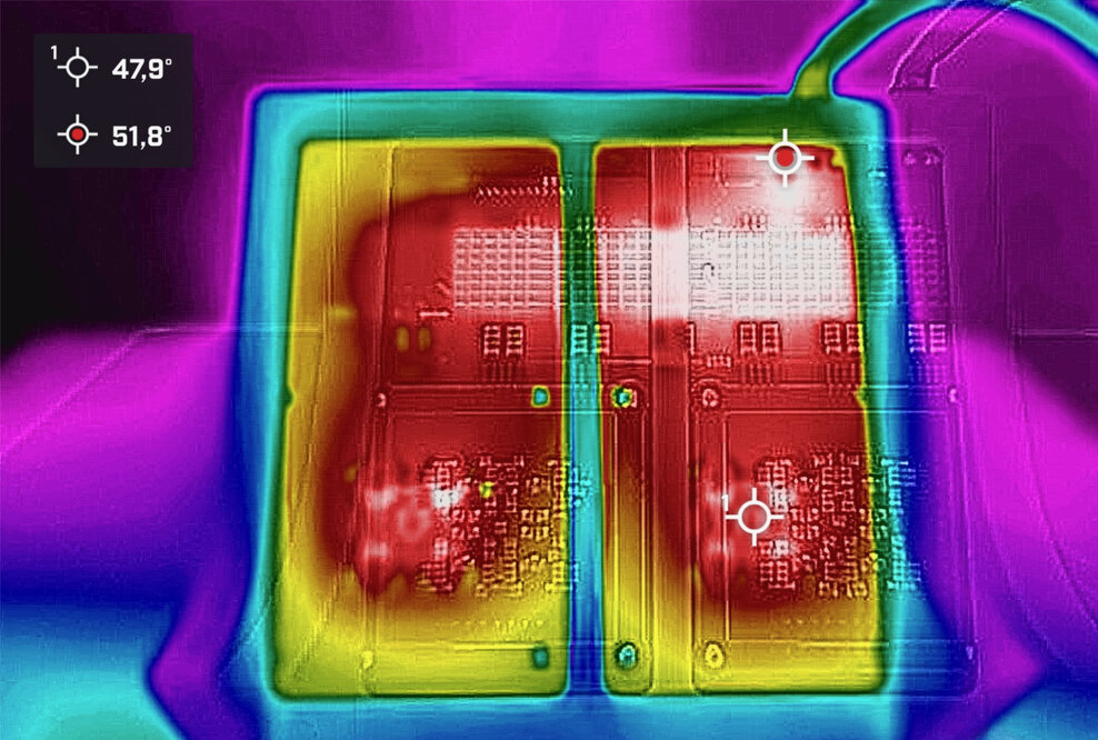 NerdOCTAXE revision 3.1 (El Ocho), thermal image of the rear with temperature scale