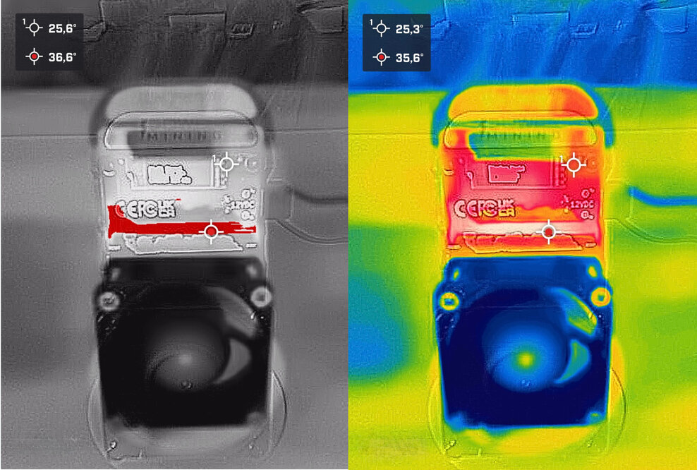 Thermal image of the Bitaxe GT, front view